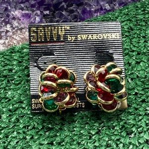 #60 NWT CLIP Women’s Vintage Savvy Swarovski Crystal cluster statement earrings